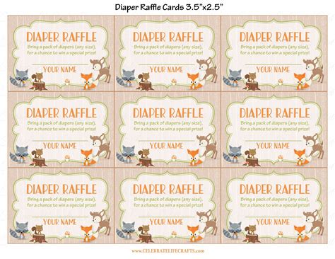 diaper raffle tickets for baby shower forest animals