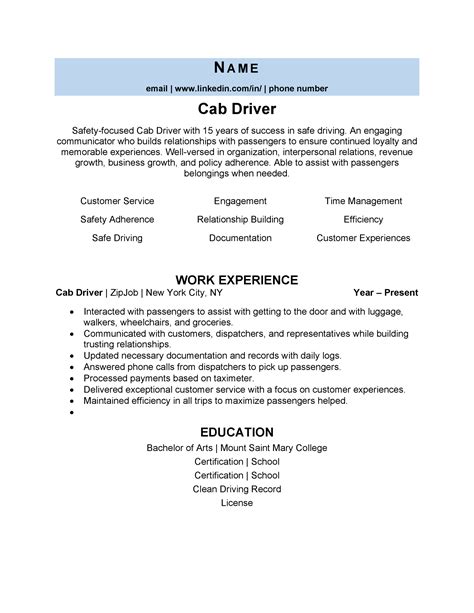 Cab Driver Resume Example And 3 Expert Tips Zipjob