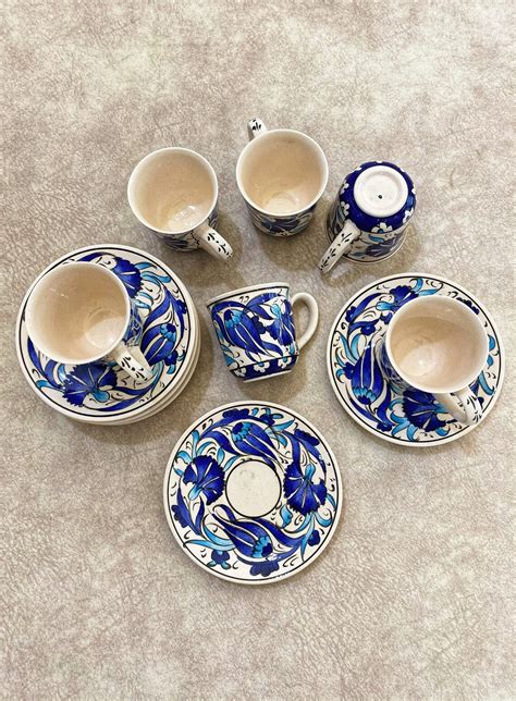 6x Handmade Turkish Ceramic Coffee Cups And Saucers Set Etsy