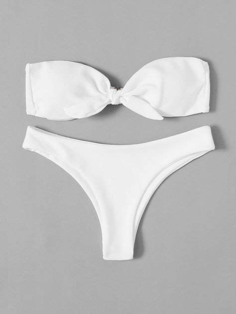 Shop Knot Front Bandeau Bikini Set Online Shein Offers Knot Front