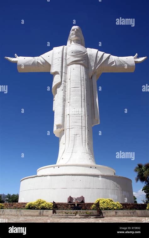 White Statue Of Jesus Christ On The Hill In Cochabamba Bolivia Stock