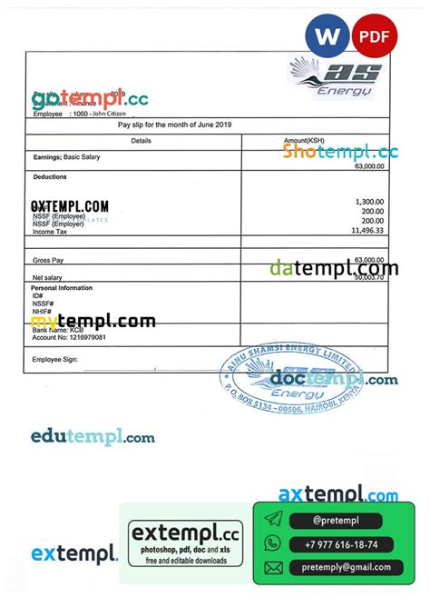 Example Kenya Ainu Shamsi Energy Limited Payslip In Word And Pdf