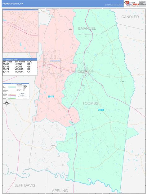 Toombs County, GA Wall Map Color Cast Style by MarketMAPS
