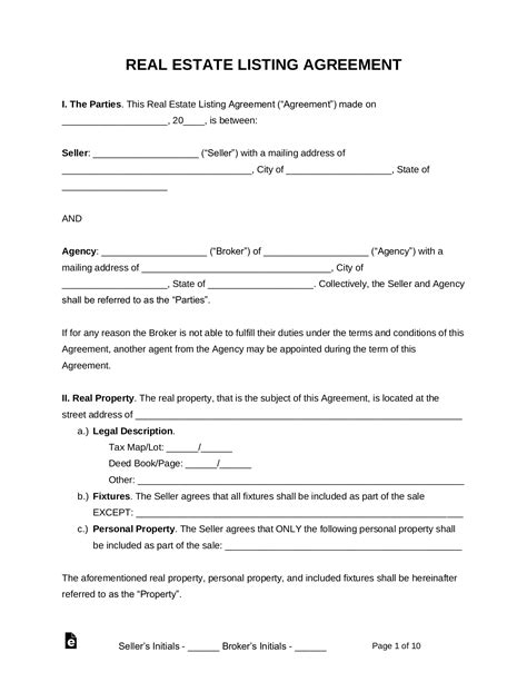 Exclusive Listing Agreement Sample Master Of Template Document