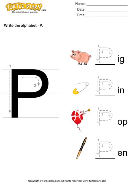 Write Alphabet P In Uppercase Turtle Diary Worksheet