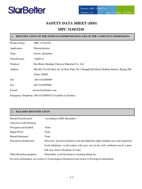 Safety Data Sheet Sds Mpc 31103210 1 Identification Of The