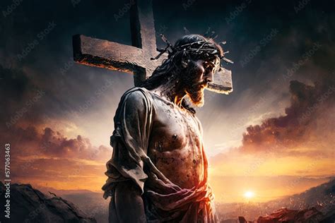 Jesus Christ Crucified On The Cross At Calvary Hill Ai Generative Stock Illustration Adobe Stock