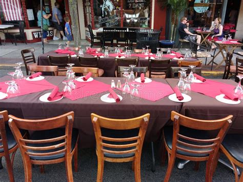 Dining Table Reserved At An Outdoor Restaurant Stock Photo Image Of