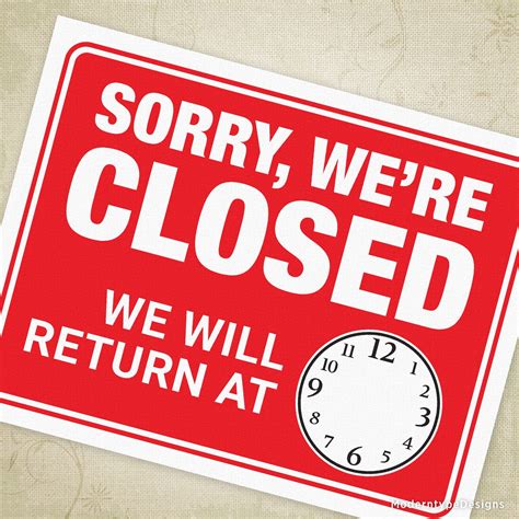 Sorry We're Closed - We Will Return At Printable Sign | Printable signs
