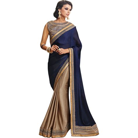 Blue And Gold Blouse Saree Designs Fancy Sarees Indian Fashion