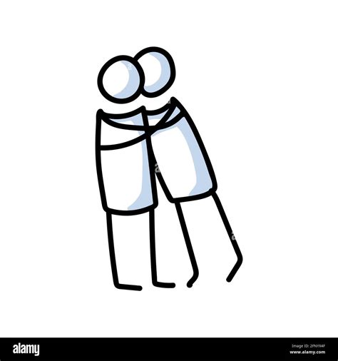 Drawn Stick Figure Of 2 Friends Hugging Support Of Young People