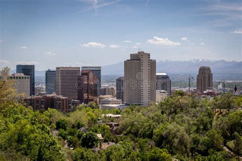 The Skyline Of Buildings Of Downtown Salt Lake City Utah Stock Photo