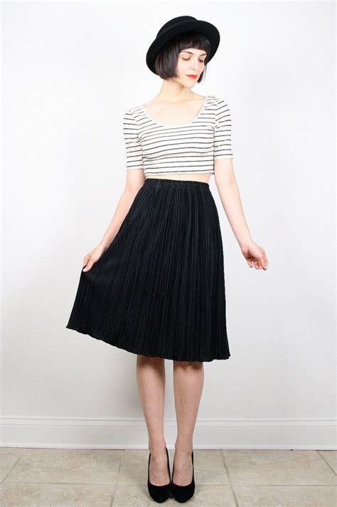 Vintage Midi Skirt Black Skirt Pin Pleated By Shoptwitchvintage Etsy