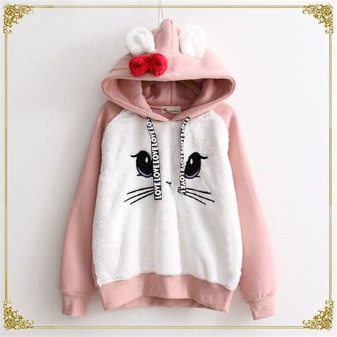 Rabbit Ears Hooded Sweater Pink Hoodie Bunnies Kawaii Fashion