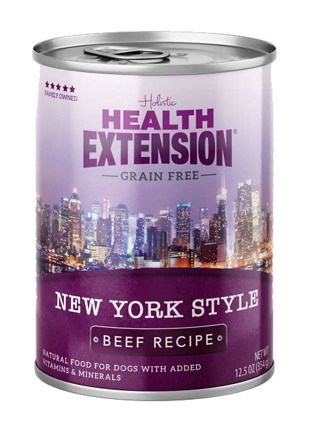 Health extension's canned dog food range is varied and includes geographically themed formulas as well as very simple and limited ingredient formulas. Health Extension Grain-Free New York Style Beef Recipe ...