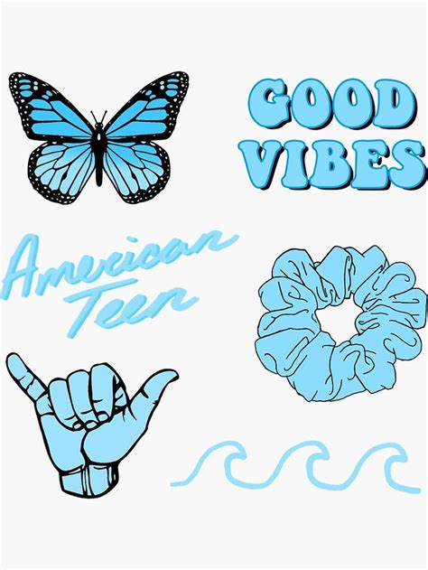 Big Moods Aesthetic Sticker Pack 10pc Blue Cute Laptop Stickers Blue