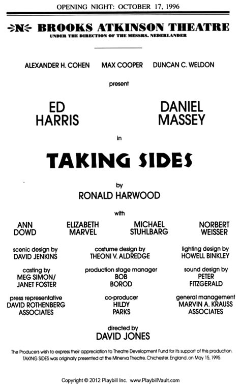 Taking Sides Broadway Brooks Atkinson Theatre 1996 Playbill
