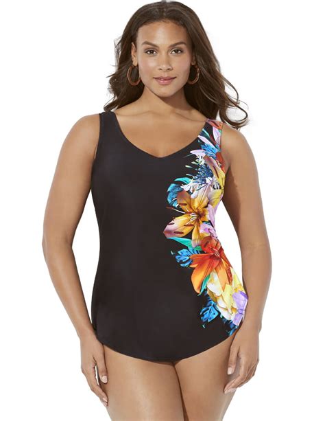 Swimsuitsforall Swimsuits For All Women S Plus Size Sarong Front One Piece Swimsuit Walmart