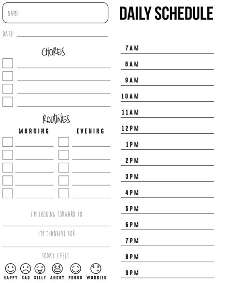 Printed Daily Schedule Homeschool Daily Schedule Daily Schedule