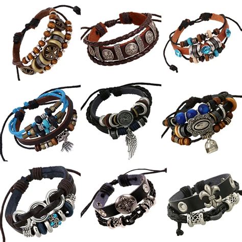 Vintage Rope Leather Mens Bracelets Leather Rope Hand Woven Bracelet