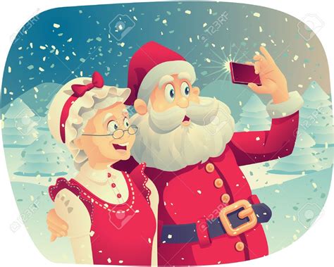 Santa Claus And Mrs Claus Taking A Photo Together Stock Vector