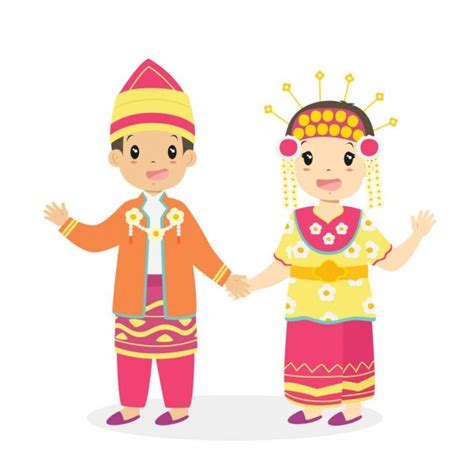 Indonesian Kids Wearing Traditional Dress Cartoon Vector Stock Vector