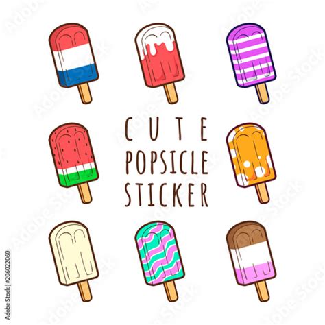 Cute Popsicle Vector Sticker Set Cartoon Collection Stock Image And