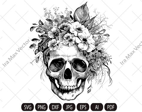Skull Svg File Flower Skull Svg Skull Cut File Floral Skull Svg File