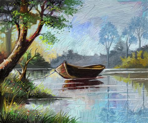 Tethered Boat Painting By Anthony Mwangi Fine Art America