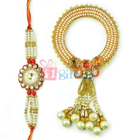 Buy Or Send Superb Pearl Kangan Rakhi For Bhabhi With Diamond Rakhi For