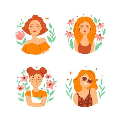 premium vector the set of the redhead and blonde girls portraits the faces and avatars