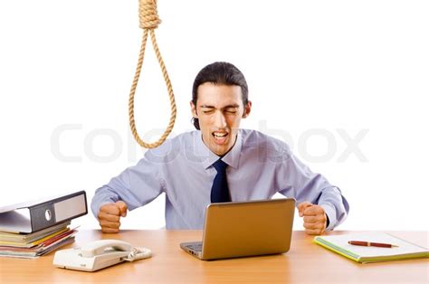 Oft wird mit der abmahnung auch das angebot eines persönlichen gesprächs über die sachlage für den widerspruch gegen die abmahnung muss keine frist eingehalten werden. Businessman with thoughts of suicide | Stock Photo | Colourbox