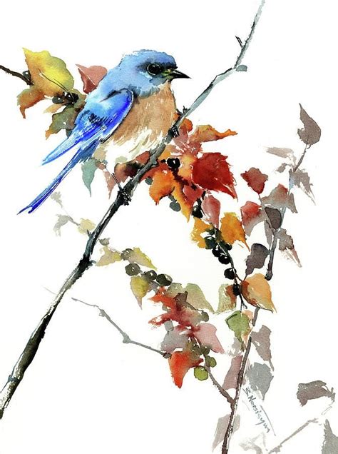 Bluebird Painting Bluebird In The Fall By Suren Nersisyan
