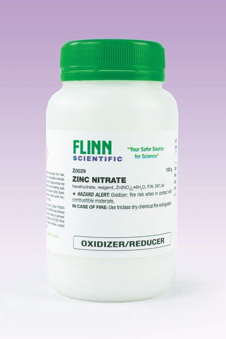 This white, crystalline salt is highly deliquescent and is typically encountered as a hexahydrate zn(no 3) 2 •6h 2 o. Flinn Chemicals, Zinc Nitrate