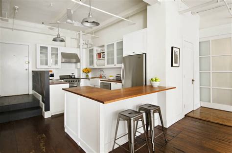 Or This With Wooden Countertops New York Loft Kitchen Peninsula And