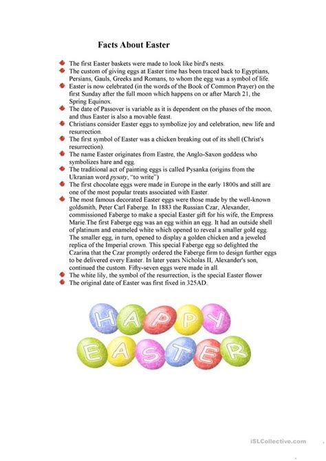 facts  easter english esl worksheets  distance learning