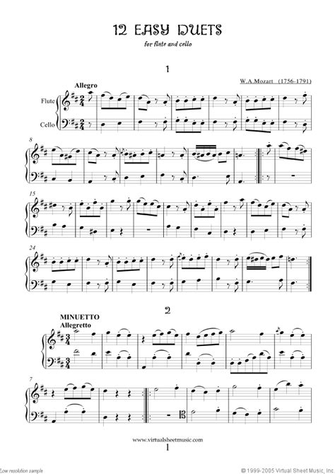 mozart easy duets sheet   flute  cello