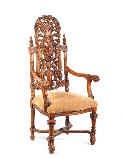 Victorian Oak Throne With A Curved Pierced Back Raised On Four Turned
