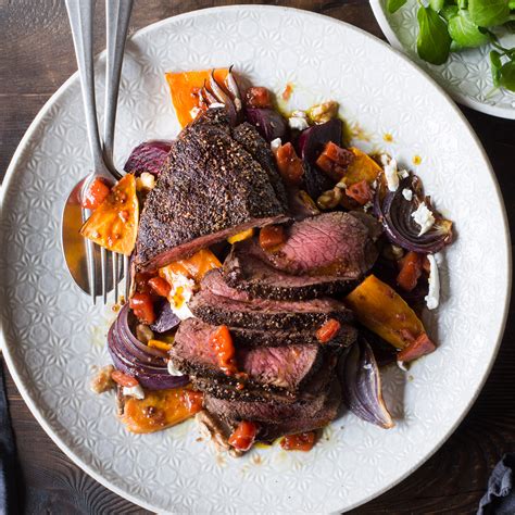 Venison Roast With Pepper Crust And Honey Kumara And Beetroot Salad