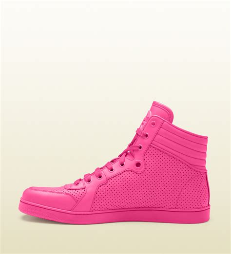 Gucci Neon Pink Leather Hightop Sneakers In Pink For Men Lyst