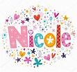 Diseño de nombre femenino Nicole decorativo Letras tipo — Vector de ...