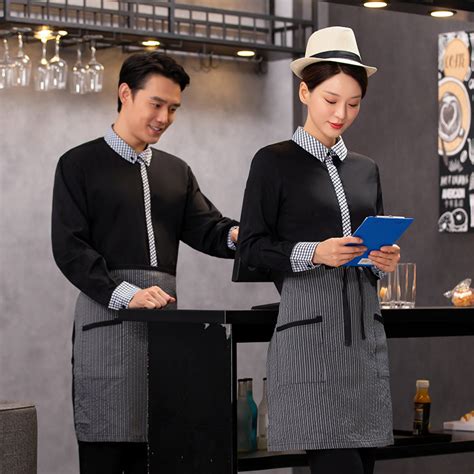 Irder Checkered Collar Long Sleeve Waiter Waitress Shirt Work Uniform