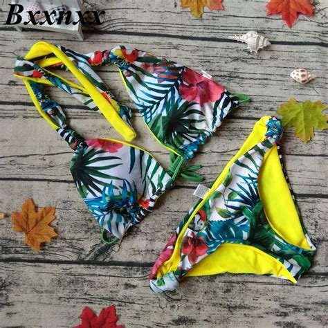 bxxnxx new design sexy women leaf print bikini set bathing suit summer beach wear biquini