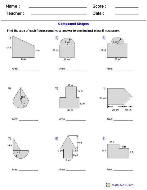 Composite Figures Surface Area Worksheet