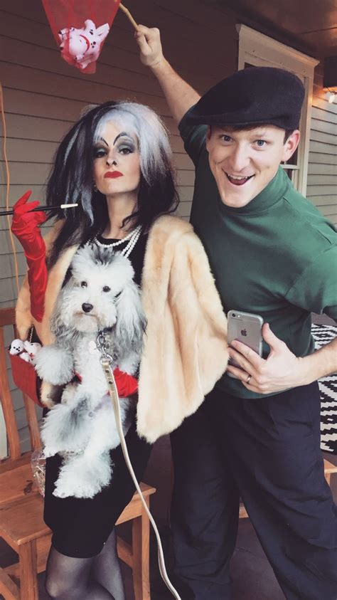 cruella deville and jasper with poodle turned into a dalmatian for hallo… couples halloween