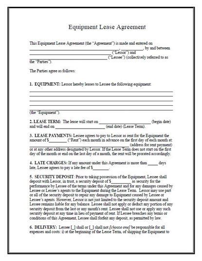Maybe you would like to learn more about one of these? Equipment Lease Template