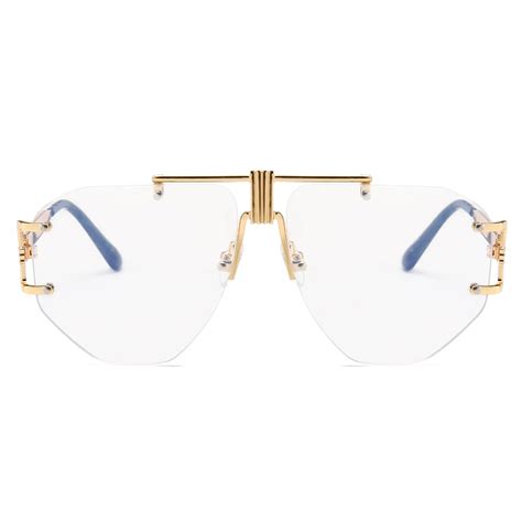 gold rimless glasses women brand designer clear lens 2019 oversized eyeglasses frame men retro