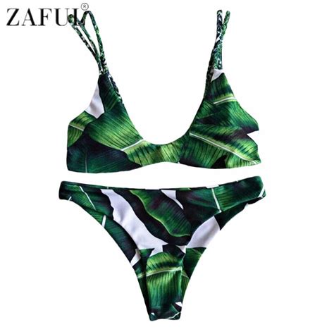buy zaful 2017 new arrival sexy strappy cami leaf print bikini set brazilian