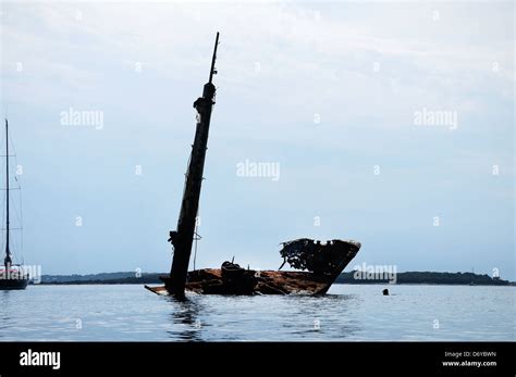 Illustrative Photo Partly Submerged Shipwreck Italian Cargo Ship