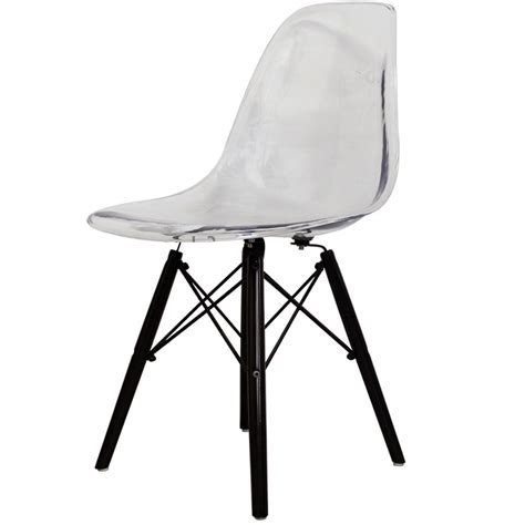White chair with durable wooden legs and wire black pin base. Style Ghost Clear Plastic Retro Side Chair Black Wooden ...